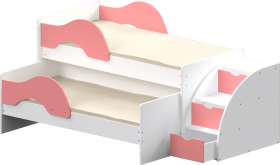 Кровать детская Матрешка выкатная с лестницей  Белый/Розовый в Электростали - ehlektrostal.katalogmebeli.com | фото