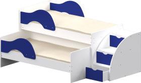 Кровать детская Матрешка выкатная с лестницей Белый/Синий в Электростали - ehlektrostal.katalogmebeli.com | фото