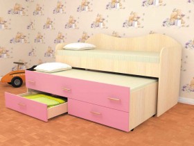 Кровать детская Нимфа двухместная 2.0 Дуб молочный/Розовый в Электростали - ehlektrostal.katalogmebeli.com | фото