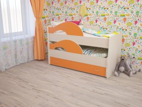 Кровать детская Радуга 1600 Млечный дуб/Оранжевый в Электростали - ehlektrostal.katalogmebeli.com | фото