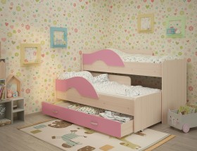 Кровать детская Радуга 1600 Млечный дуб/Розовый в Электростали - ehlektrostal.katalogmebeli.com | фото