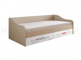 Кровать Girl Вега 0,9 м (Дуб беленый/Белый глянец/фотопечать) в Электростали - ehlektrostal.katalogmebeli.com | фото