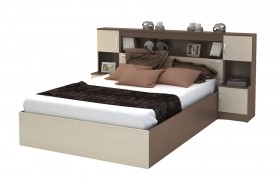 Кровать с прикроватным блоком КР 552 Спальня Basya (шимо темный/шимо светлый) в Электростали - ehlektrostal.katalogmebeli.com | фото