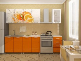 Кухонный гарнитур 1,6м Апельсин (Белый/Оранжевый металлик/Фотопечать апельсин) в Электростали - ehlektrostal.katalogmebeli.com | фото