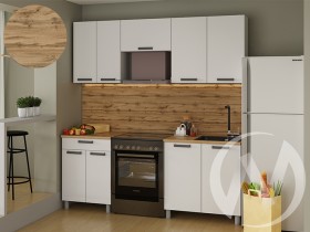 Кухня Кьяра 2.0 м с окапом (белый/карбон фарфор/26мм/дуб вотан) в Электростали - ehlektrostal.katalogmebeli.com | фото