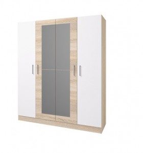 Шкаф 4-х створчатый Леси с зеркалом (Сонома/Белый) в Электростали - ehlektrostal.katalogmebeli.com | фото
